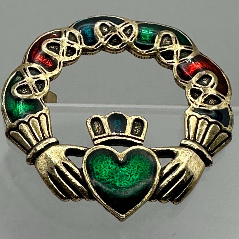 Vintage Soldor Miracle “Love Heart Hands” Crown Celtic Knot Brooch